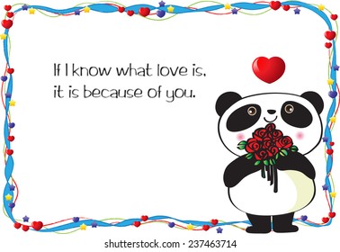 panda with valentines day card