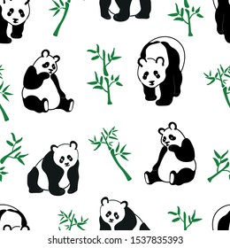 Panda vector animals seamless pattern on white background. Concept for print, textile, cards, web design