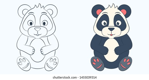 Panda vector cartoon illustration color and coloring on a colored background for children
