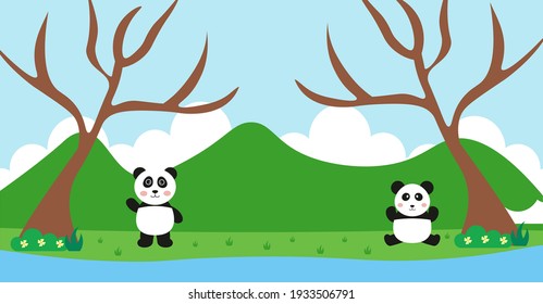 Panda Vector Cute Animals in Cartoon Style, Wild Animal, Designs for Baby clothes. Hand Drawn Characters