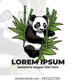 Panda vector design illustration, Panda and bamboo logo design, panda with bamboo tree illustration.