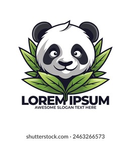 Panda vector design illustration, Panda and bamboo logo design, panda with bamboo tree illustration.