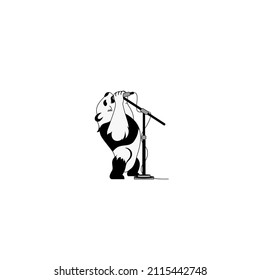 Panda vector illustration design doing sing a song with convensional microphone on a stand holder mic. Simple flat design style suitable for dekstop file icon, social media sticker, and etc