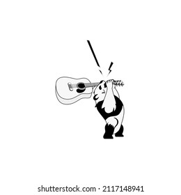 Panda vector illustration design like is very angry with acoustic guitar. Simple flat design style suitable for dekstop file icon, social media sticker, gadget soft or hard case wrap design, etc