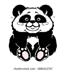 Panda Vector illustration. Hand drawn Bear picture. Print For Clothing Design, Great for icon, symbol, children's book, postcard on white background.