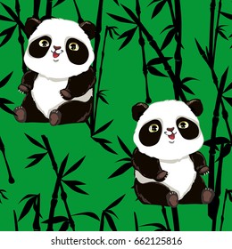 panda vector illustration pattern seamless, Panda and bamboo vector background