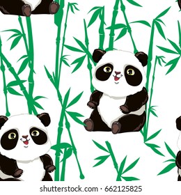 panda vector illustration pattern seamless, Panda and bamboo vector background