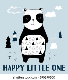 Panda vector illustration for t-shirt design with slogan. Vector illustration design for fashion fabrics, textile graphics, prints.