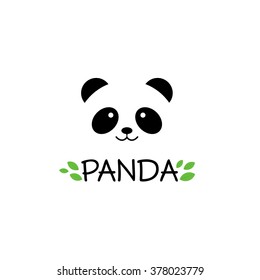 Panda vector logo illustration. Panda's head. Smiling animal face. Bamboo bear chinese bear logotype. Carnival symbol. Cute picture. svg