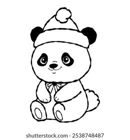Panda vector outline,animal in winter season.