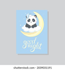 Panda vector print, baby shower card. panda cartoon illustration, greeting card, kids cards for birthday poster or banner, doodle invitation