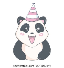 Panda vector print, baby shower card. panda cartoon illustration, greeting card, kids cards for birthday poster or banner, doodle invitation