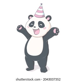 Panda vector print, baby shower card. panda cartoon illustration, greeting card, kids cards for birthday poster or banner, doodle invitation