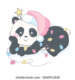 Panda vector print, baby shower card. 