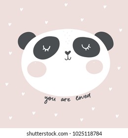 Panda vector print. Love Panda. Baby Shower card