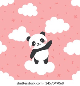 Panda vector print seamless pattern, baby shower card. hello panda cartoon illustration,  greeting card, kids cards for birthday poster or banner, doodle invitation