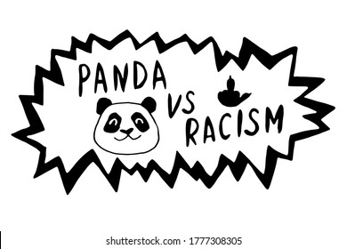Panda contra el racismo - doodle de letras vectoriales escrito a mano sobre el tema de la lucha contra el racismo, protestando contra la desigualdad racial y el diseño revolucionario. Para volantes, pegatinas, carteles, camisetas
