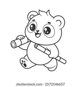 Panda walking with 2 bamboos for coloring