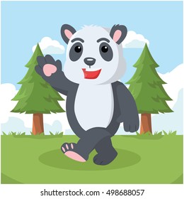 panda walking on forest