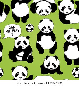 Panda wants to play football / Children's seamless pattern