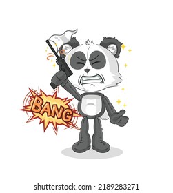 la mascota de disparos de advertencia de panda. vector de dibujos animados