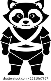 panda warrior vector art black and white