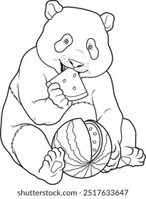 Panda Watermelon Animal Vector Graphic Art Illustration