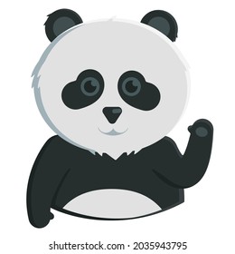 The panda waves his hand to say hello. Vector illustration of a panda. Flat cartoon style suitable for web landing page, banner, flyer, sticker, postcard. Vector illustration.
