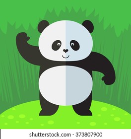 Panda waving hand. Flat style vector illustration on Green background. National emblem of China svg