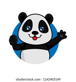 Panda waving isolated in white background