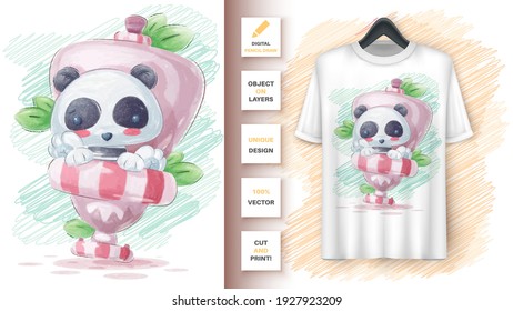 Panda WC toilet poster and merchandising. Vector eps 10