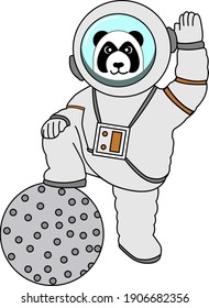 panda wearing astronaut suit stepped on a planet perfect for design project