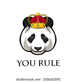 Panda wearing in crown. Vector illustration isolated on white background.