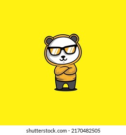 Panda wearing hoodie vector. cool panda vector wearing yellow hoodie and sunglasses on yellow background