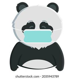 Panda wearing a medical mask. Vector illustration of a panda. Flat cartoon style suitable for web landing page, banner, flyer, sticker, postcard. Vector illustration.