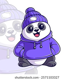 Panda wearing a purple jacket