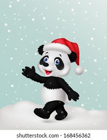 Panda wearing red hat waving hand