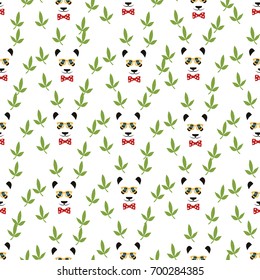 Panda wearing stylish sunglasses. Vector seamless pattern.