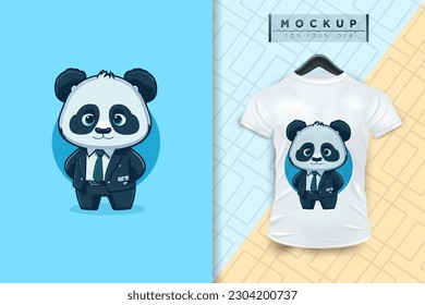 A Panda  wearing a uniform like an office worker and a businessman in flat cartoon character design, vector mascot animal nature icon concept isolated premium illustration for logo, sticker, t-shirt.