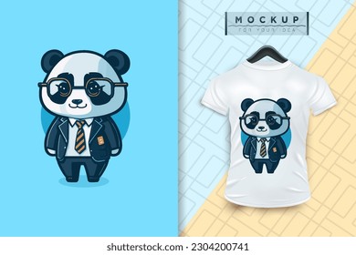 A Panda  wearing a uniform like an office worker and a businessman in flat cartoon character design, vector mascot animal nature icon concept isolated premium illustration for logo, sticker, t-shirt.