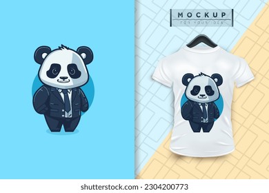 A Panda  wearing a uniform like an office worker and a businessman in flat cartoon character design, vector mascot animal nature icon concept isolated premium illustration for logo, sticker, t-shirt.