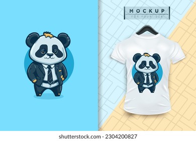 A Panda  wearing a uniform like an office worker and a businessman in flat cartoon character design, vector mascot animal nature icon concept isolated premium illustration for logo, sticker, t-shirt.