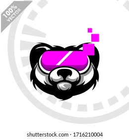 Panda wearing virtual reality glasses. Amazing experience in abstract vr world. Scalable and Editable vector logo.