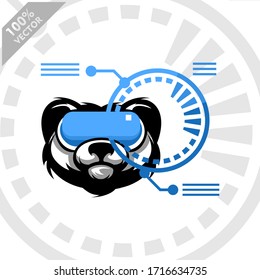 Panda wearing virtual reality glasses. Amazing experience in abstract vr world. Scalable and Editable vector logo.