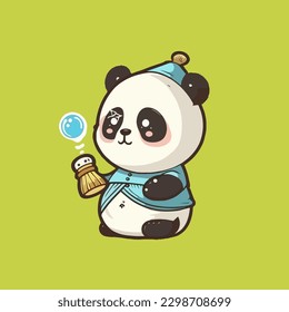 A panda wearing a witch costume, a cute mascot for animals, with a flat cartoon design