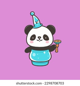 A panda wearing a witch costume, a cute mascot for animals, with a flat cartoon design