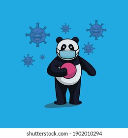 
panda wears a mask while playing ball, illustration suitable for mascot, background, banner, t-shirt design