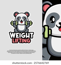 Panda Weight Lifting Logo Cartoon vector illustration