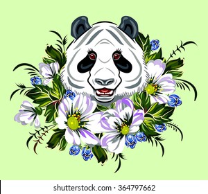 Panda with wildflowers