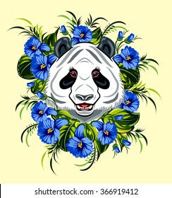 Panda with wildflowers